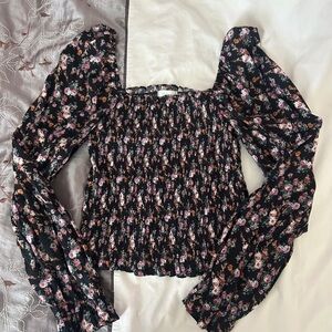 Abound Black Floral Smocked Blouse